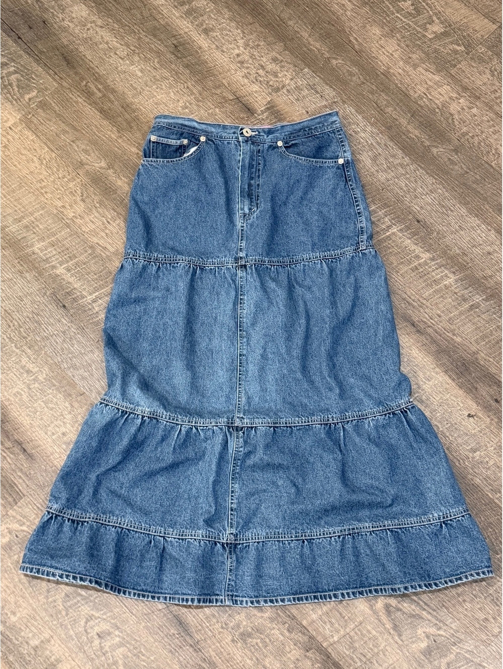 Me And You Y2K Tiered Denim Maxi Skirt